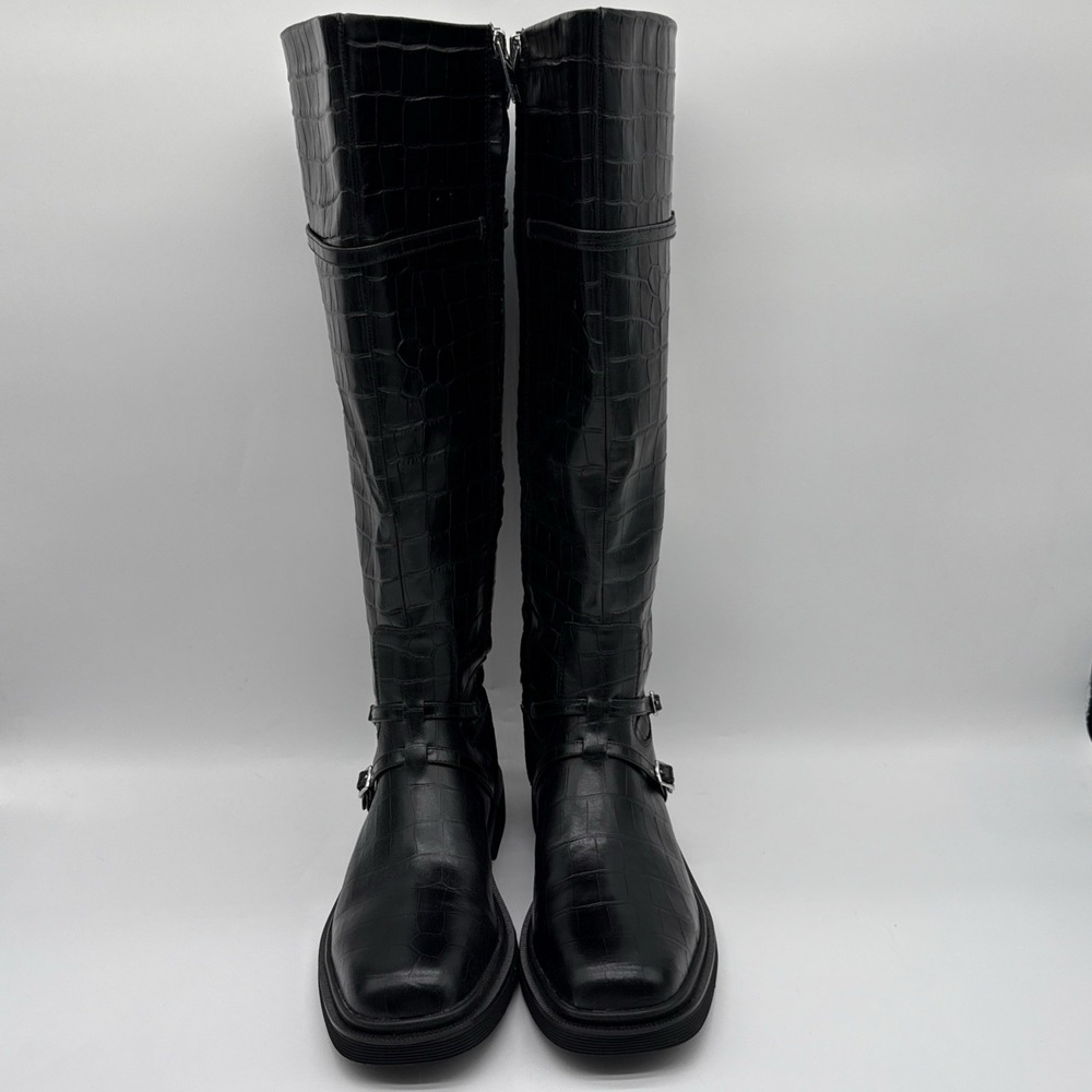 Franco Sarto Ainsley Black Leather Knee High Boots Women's 10M